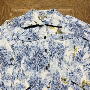 Analogy Plus Jacket Embroidered Tie‎ Dye Blue Green White Denim Look Floral 1X